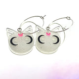 White Glitter Cat Hoop Earrings