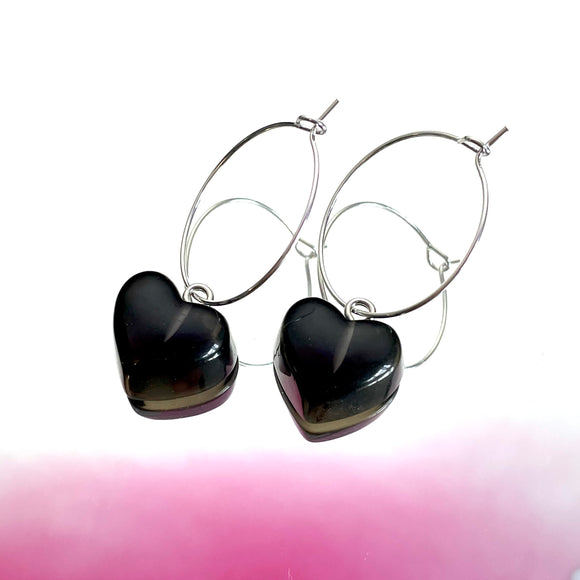 Black Heart Hoop Earrings