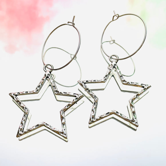 Hammered Star Hoop Earrings