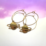 Gold Saturn Hoop Earrings