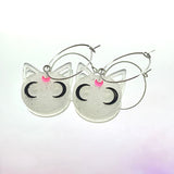 White Glitter Cat Hoop Earrings