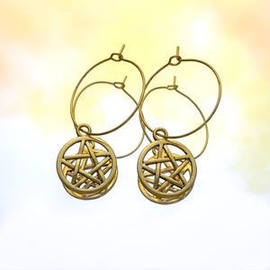 Gold Pentagram Hoop Earrings