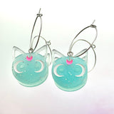 Blue Glitter Cat Hoop Earrings