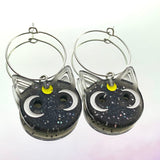 Black Glitter Cat Hoop Earrings