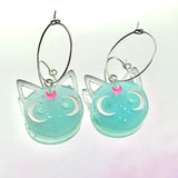 Blue Glitter Cat Hoop Earrings