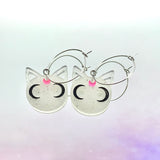 White Glitter Cat Hoop Earrings