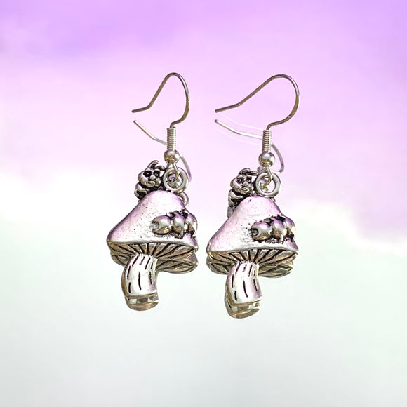 Caterpillar Mushroom Hook Earrings