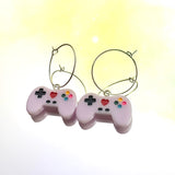 Purple Game Controller Hoop Earrings