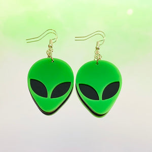 Green Alien Hook Earrings