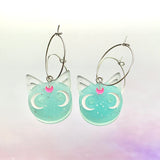 Blue Glitter Cat Hoop Earrings