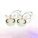 White Glitter Cat Hoop Earrings