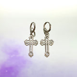 Gothic Cross Lever Back Earrings