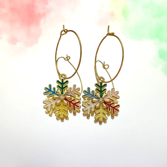 Multi Colour Snowflake Hoop Earrings