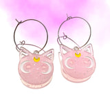 Pink Glitter Cat Hoop Earrings