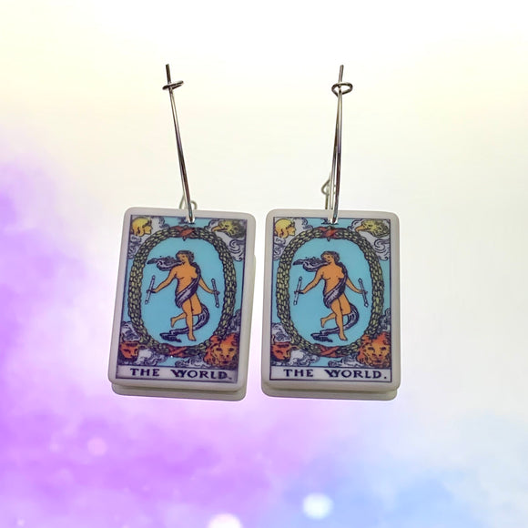 The World Tarot Card Hoop Earrings