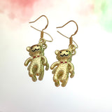 Gold Teddy Bear Hook Earrings