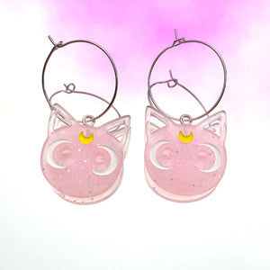 Pink Glitter Cat Hoop Earrings