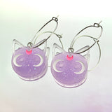 Purple Glitter Cat Hoop Earrings