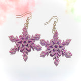 Glitter Snowflake Hook Earrings Various Colours