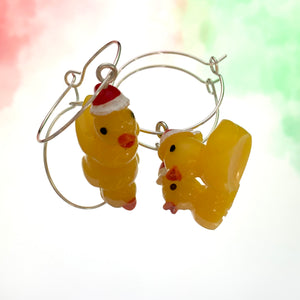 Christmas Rubber Duck Hoop Earrings