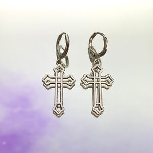 Gothic Cross Lever Back Earrings