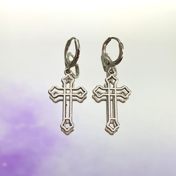 Gothic Cross Lever Back Earrings