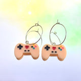 Peach Gamer Controller Hoop Earrings