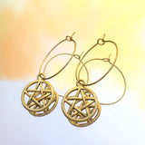 Gold Pentagram Hoop Earrings