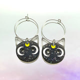 Black Glitter Cat Hoop Earrings