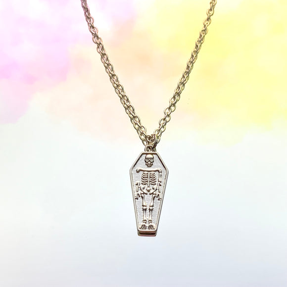 Skeleton Coffin Necklace 18”