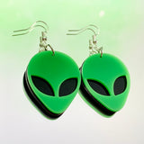 Green Alien Hook Earrings