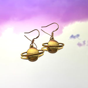 Gold Saturn Hook Earrings