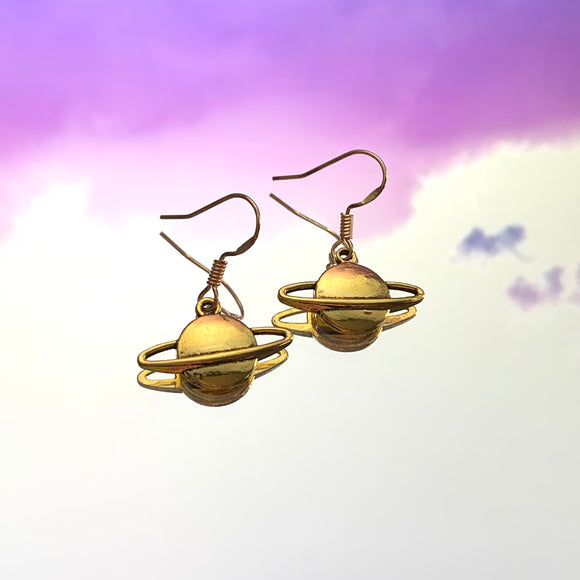 Gold Saturn Hook Earrings